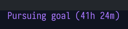 Codex status line showing 'Pursuing goal (41h 24m)'