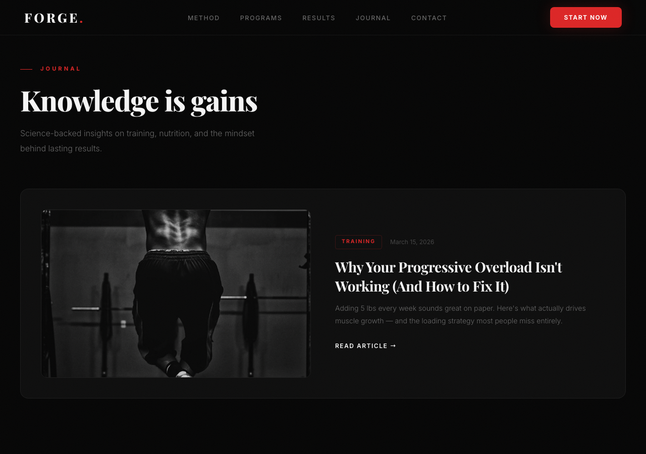 Blog section with featured post