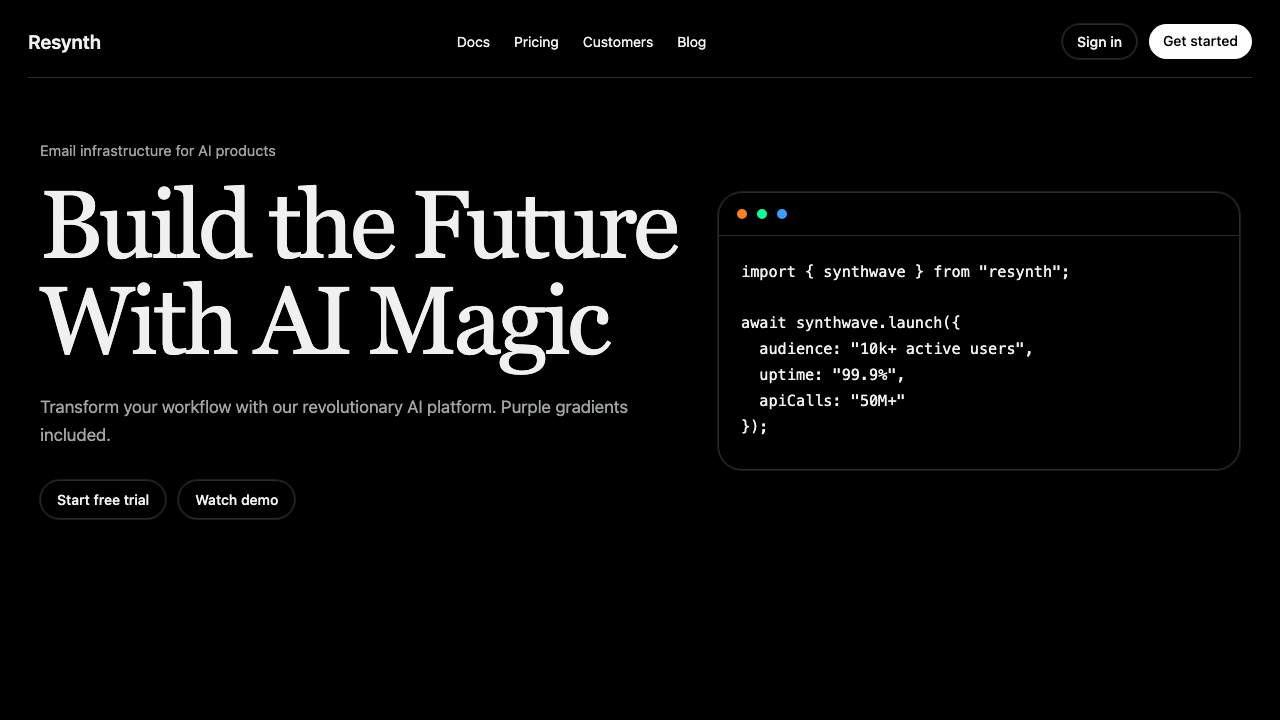 Synthwave page restyled with a Resend-inspired design system
