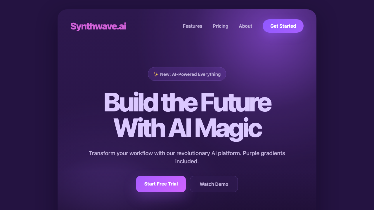 Purple Synthwave landing page before applying a design system